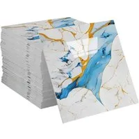 Agger Wandfliese Selbstklebend, Tile Stickers 10 Stück, Peel and Stick Tiles 30X30CM, 30x30, Blau-Gold, Wasserfest & Schmutzabweisend, Fliesenaufkleber Marmor