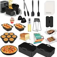 BlingBin Küchenmaschinen Zubehör-Set 19pcs Zubehör Heißluftfritteuse für Ninja Foodi AF300EU AF400EU, Zubehör für 7,6L-9,5L Dual-Airfryer und passt auch für größere Airfryer wie den Ninja 7,6L (AF300EU), 9,5L (AF400EU), Princess 8L (182074), Innsky 8