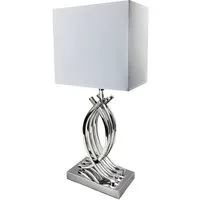 Arnusa Tischleuchte Moderne Tischlampe chrom farben silber Nachttischlampe, ohne Leuchtmittel, mit Stoffschrim in weiß