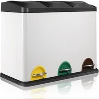 TLGREEN Mülltrennsystem Mülleimer 3 Fächer,45L Tretmülleimer,Abfalleimer Küche, Tretpedale,Inneneimer mit Griff, Stahl