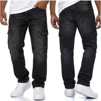 iKENNAS Cargojeans Herren Cargo Jeans Cargohose(2007 Cargo-Jeans) Schwarz W34 / L32
