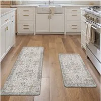 GENIMO Teppich 2er Set PVC NO-Pile Küchenteppich, Ermüdungsmindernde Küchenläufer, rechteckig, 43x119cm&43x76cm, grau
