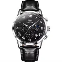 OLEVS Quarzuhr Herrenuhr Olevs Chronograph Tag & Nacht Anzeige – Schwarz Lederband 5529