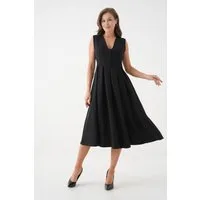 WOMAN VISION Midikleid Plissiertes, ausgestelltes Midikleid mit V-Ausschnitt
