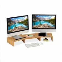 relaxdays Monitorständer für 2 Monitore Bambus