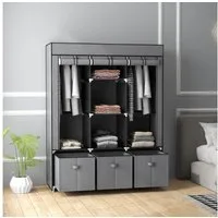 OKWISH Kleiderschrank Faltbarer Stoffschrank 125x43x162,5cm in Dunkelgrau mit 3 Schubladen (Garderobe mit Reißverschluss aus Vliesstoff, 1-St., Kleiderschrank) Platzsparender Faltschrank für Kleidung & Accessoires