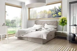 Boxspringbett Schlafzimmerbett 160x200cm LAZARO Nr.5 Ecru inkl. Bettkasten