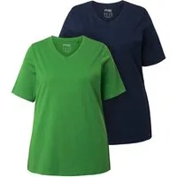 Ulla Popken T-Shirt T-Shirts 2er-Pack V-Ausschnitt Halbarm (2-tlg)
