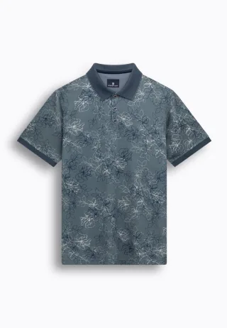 State of Art - Piqué-Poloshirt mit floralem Print blau - Gr. - M