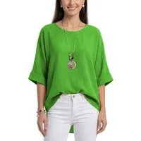 dy_mode Kurzarmbluse Damen Bluse Oversize Tunika Leichte Viskosebluse Oberteil Einfarbig in Unifarbe, High-Low Saum, mit passende Kette