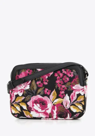 Wittchen Damen-Umhängetasche aus Jacquard und Kunstleder, schwarz und rosa