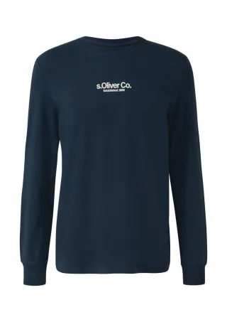 s.Oliver Red Label - Longsleeve aus Baumwolle mit Rippbündchen und Logo blau - Gr. - M