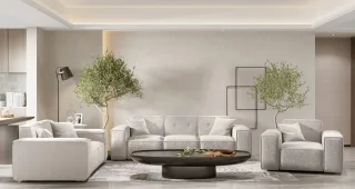 Sofaset Designersofa CESINA 3-2-1 in Stoff Ascot Bukla Creme