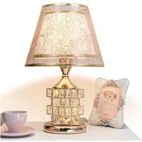 Luckice LED Nachttischlampe Schlafzimmerlampe,Gold Tischlampe Vintage,LED Teichleuchte, LED wechselbar, Knopfschalter,einfach zu bedienen.Kristallbasis,High-End-Luxus, tischlampe wohnzimmer/tischlampe schlafzimmer /tischlampe gold
