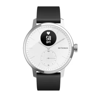 Withings ScanWatch Ziffernblatt weiß [inkl. Kunststoffarmband schwarz/silber] 42mm Edelstahlgehäuse silber