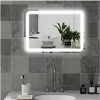 HOMCOM Badspiegel 50 x 70 cm LED Badezimmerspiegel mit 3 Lichtfarben (Wandspiegel, 1-St., Badezimmerspiegel), für Badezimmer, Silber