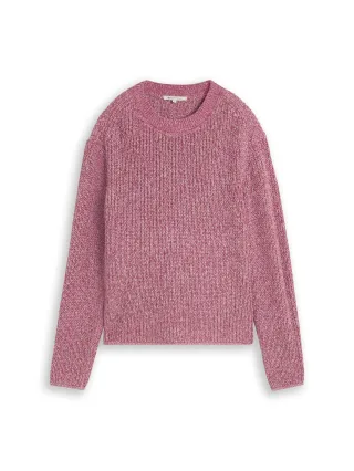 Denim Tom Tailor - Relaxed Fit Strickpullover dusty berry mouline - Gr. - M