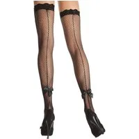 Leg Avenue Overknees Halterlose Netzstrümpfe mit Schleifen schwarz Mit Netz, Naht und neckischen Schleifen!