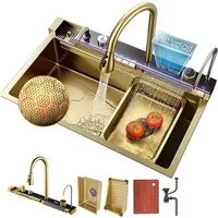 Faizee Home Edelstahlspüle Premium Küchenspüle Viele Farben Wasserfall Küchenarmatur Zubehör Set