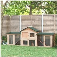 PawHut Kleintierstall aus Holz mit Bitumendach, 2 Ebenen, 2 Ausläufe, Rampe, Bodenwanne
