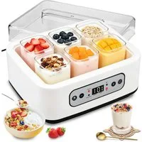 CkeyiN Pro Joghurtbereiter mit Temperatur(21-48 °C) und Timer(1-99h),6 Gläser, je 250 ml, für bis 1,5L,Hochtemperaturbeständig,LCD Display