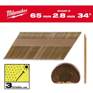 Milwaukee D-Kopf-Nägel 34° Ringschaft SC3 2.200 Stück, feuerverzinkt - 4932492614