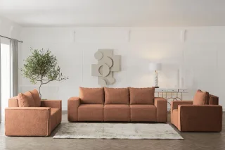 Sofaset Designersofa ESTELLE 3-2-1 mit Schlaffunktion Stoff Abriamo Rostbraun