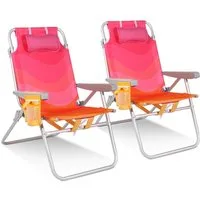 HOMECALL Klappstuhl Strandstuhl Leicht Klappbar Camping, 5-fach verstellbare Rückenlehne (Bis150KG Aluminiumrahmen, groBe Kuhitasche und Aufbewahrungstasche, 2 St), Seitentaschen, Kopfstütze, Schultergurten, Handtuchhalter
