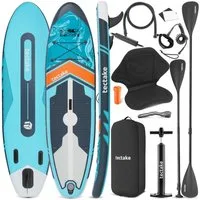 tectake SUP-Board Aufblasbares Paddle Board 288 cm, Drop-Stitch, Kajak-Sitz, Stand-up Paddle, (Sup Board Mit Sitz Palagios, in Türkis/orange), Inkl. verstellbares Doppelpaddel und rutschfestes EVA-Deck