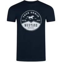 MUSTANG T-Shirt Herren Printshirt Regular Fit (1-tlg) Kurzarm Tee Shirt mit Rundhalsausschnitt aus 100% Baumwolle