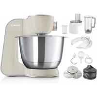 BOSCH Küchenmaschine Serie 4 MUM58L20, Durchlaufschnitzler, Mixer, grau, 1000 W, 3 Scheiben, Schüssel, Knethaken/Rühr-/Silikonbesen, spülmaschinenfest