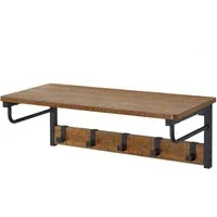 Mondeer Wandgarderobe Wandregal, mit 5 Haken und Ablage, 67 x 28 x 23,5 cm, Braun und Schwarz