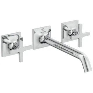 Ideal Standard Joy Neo Fertigmontageset BD153AA für 3-Loch-Waschtisch-Armatur, Kreuzgriffe, Ausladung 209mm, chrom