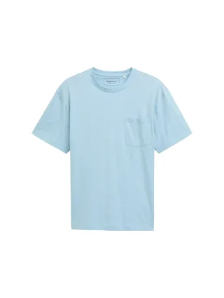 Denim Tom Tailor - Relaxed Fit T-Shirt mit Brusttasche dusty blue white mini stripe - Gr. - S