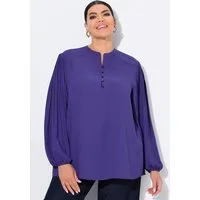 Ulla Popken Longbluse Bluse Zierfalten Stehkragen Knopfleiste Langarm