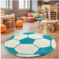 SIMPEX24 Teppich Fußball Design, Rund, Höhe: 30 mm, Kinder Teppich Fußball Form Kinderzimmer Versch. Farben und Größen