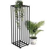 DanDiBo Blumenhocker Metall Schwarz Eckig 96609 Pflanzenständer Beistelltisch Modern Design, Innen Draußen Lamellen Beistelltisch Lamellhocker Metallständer