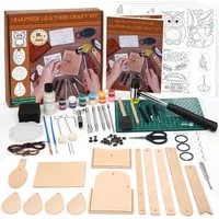 OSTWOLKE Kreativset Leder Handwerk Werkzeuge Set - DIY Zubehör für Hand Lederarbeiten