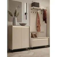Compleo Garderoben-Set mit Sitzbank, Elegant GarderobenSet Schmaler Flur, Lamellen, (Kleiderbügel, Schuhregal, Kommode)