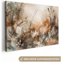 OneMillionCanvasses® Leinwandbild Abstrakt - Beige - Farbe - Kunst - Natur - Blumen, Fotodruck (1 St), Leinwand Bilder Klein, Wand Dekoration Aesthetic 30x20 cm