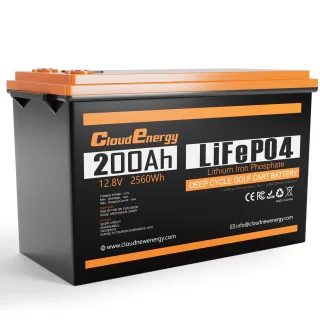 [EU Direct] Cloudenergy 12V 200Ah LiFePO4 Battery Pack 2560Wh Energy 6000+ Cycles Built-in 100A BMS, Support in Series/P