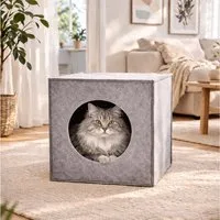 belviona Schlafhöhle aus Wollfilz für Katzen, Regaleinsatz hellgrau, 33x37x33 cm faltbar, formstabil & platzsparend