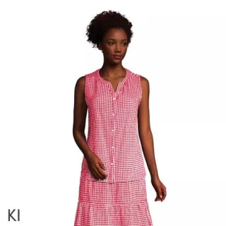 Ärmellose Crinkle-Bluse für Damen, Damen, size: regular, Rot, Baumwoll-Mischung, by Lands' End