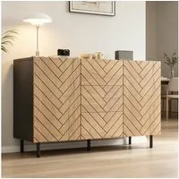 Merax Sideboard im Holzoptik und Schwarz, Aufbewahrungsschrank (1 St), Kommode mit 3 Schubladen, 2 Türen & Stauraum, 120×40×76cm