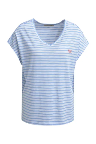 Smith&Soul - T-Shirt V-Neck Striped jeansblue - Gr. - XXL