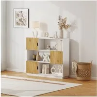 en.casa Bücherregal, »Verhundar« mit 3 Türen 102 x 120 x 30 cm Weiß / Holzfarben