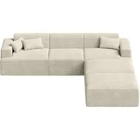 skølm Sofa Freki aus Cord, Vollschaumcouch mit Federkern und Vakuum-Kompression, Beige, Couch 3 Sitzer mit 2 Hocker und 3 Kissen, kein Aufbau erforderlich