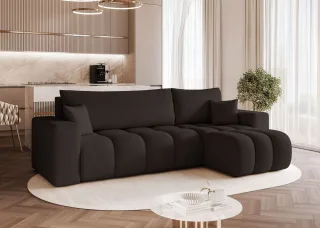 Ecksofa Schlafsofa Sofa ANABEL in Stoff Quelle Schwarz Ottomane Rechts