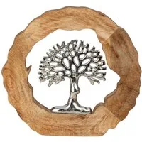 Mel-O-Design Dekoobjekt Edler Aufsteller Lebensbaum aus Massivholz und Aluminium (H: 26 cm, Lebensbaum Deko), Dekoration Wohnzimmer Silber Metall