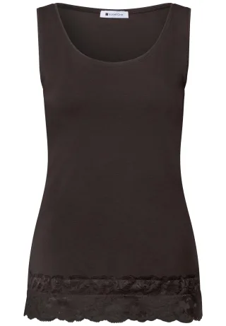 Street One - Top mit Rundhals und Spitzenkante black coffee - Gr. - 38